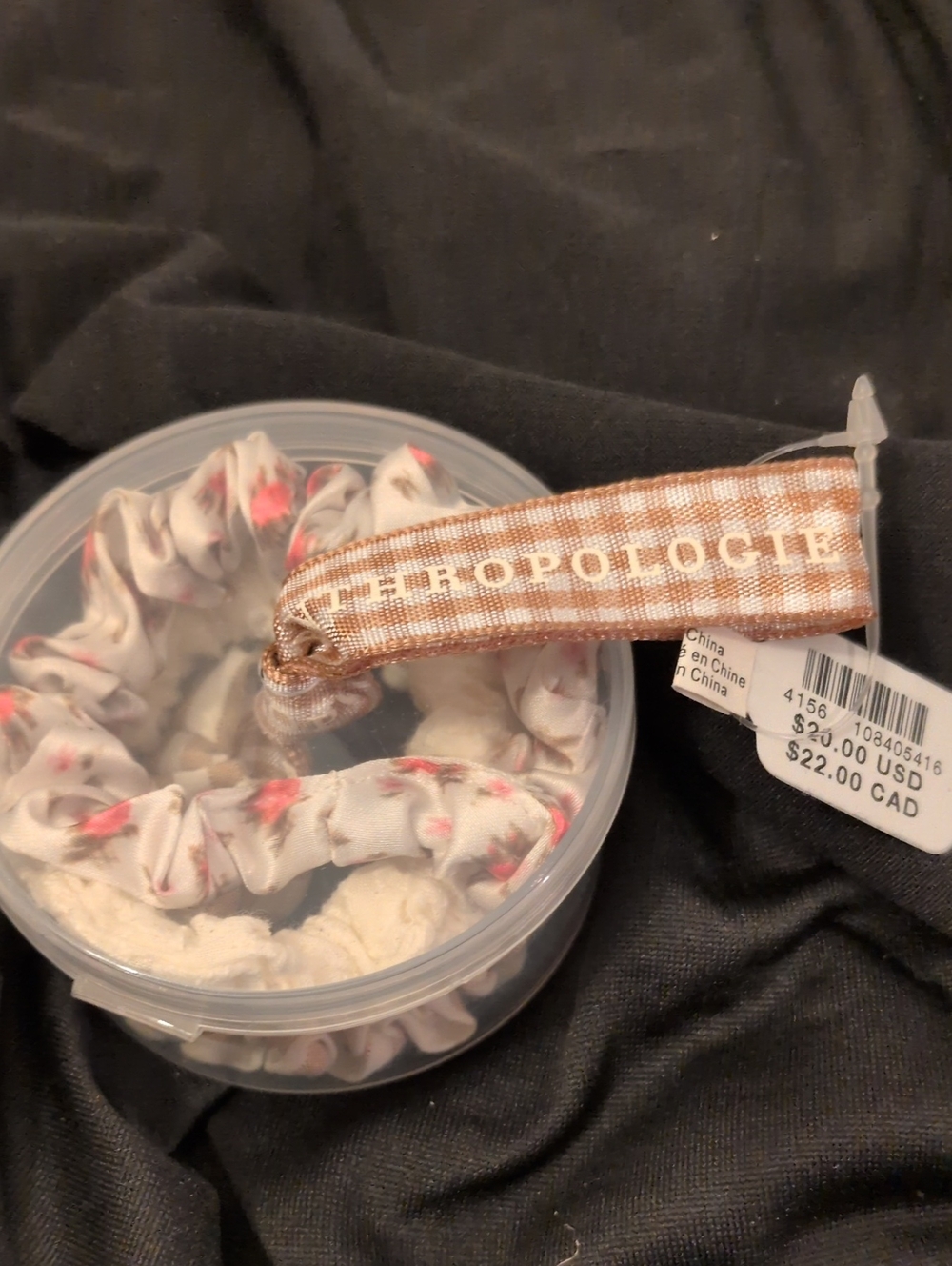 Anthropologie- Cream Satin Floral Scrunchie Set with Pink Accents